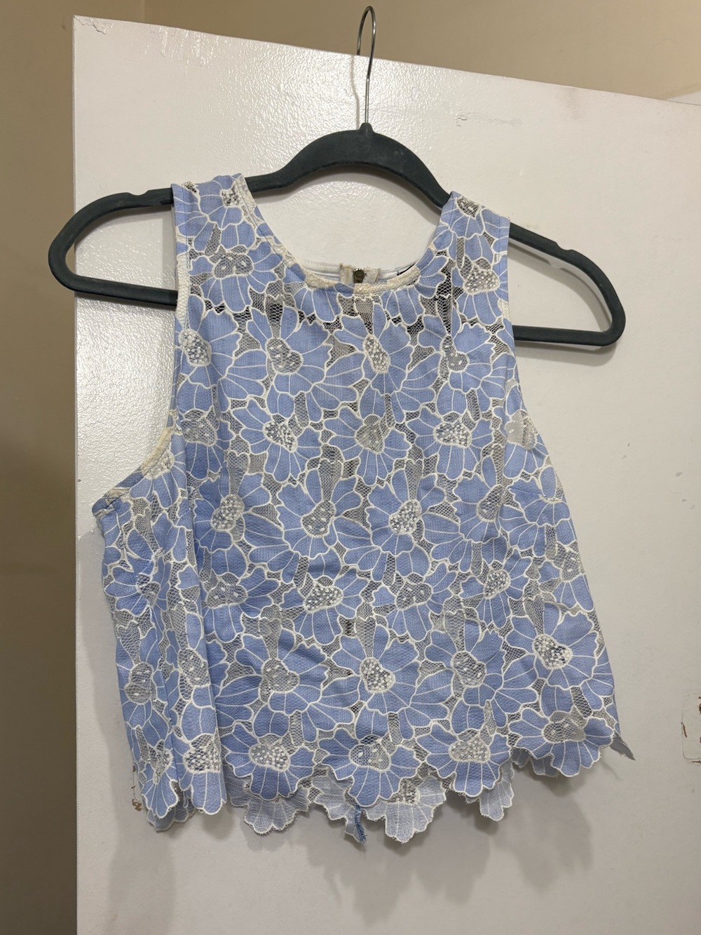 Aqua Blue and White Floral Lace Crop Top